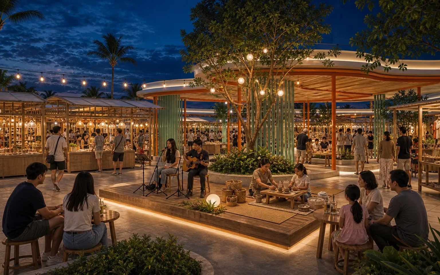Concept for a sociable Tinung courtyard with flexible seating and landscaping