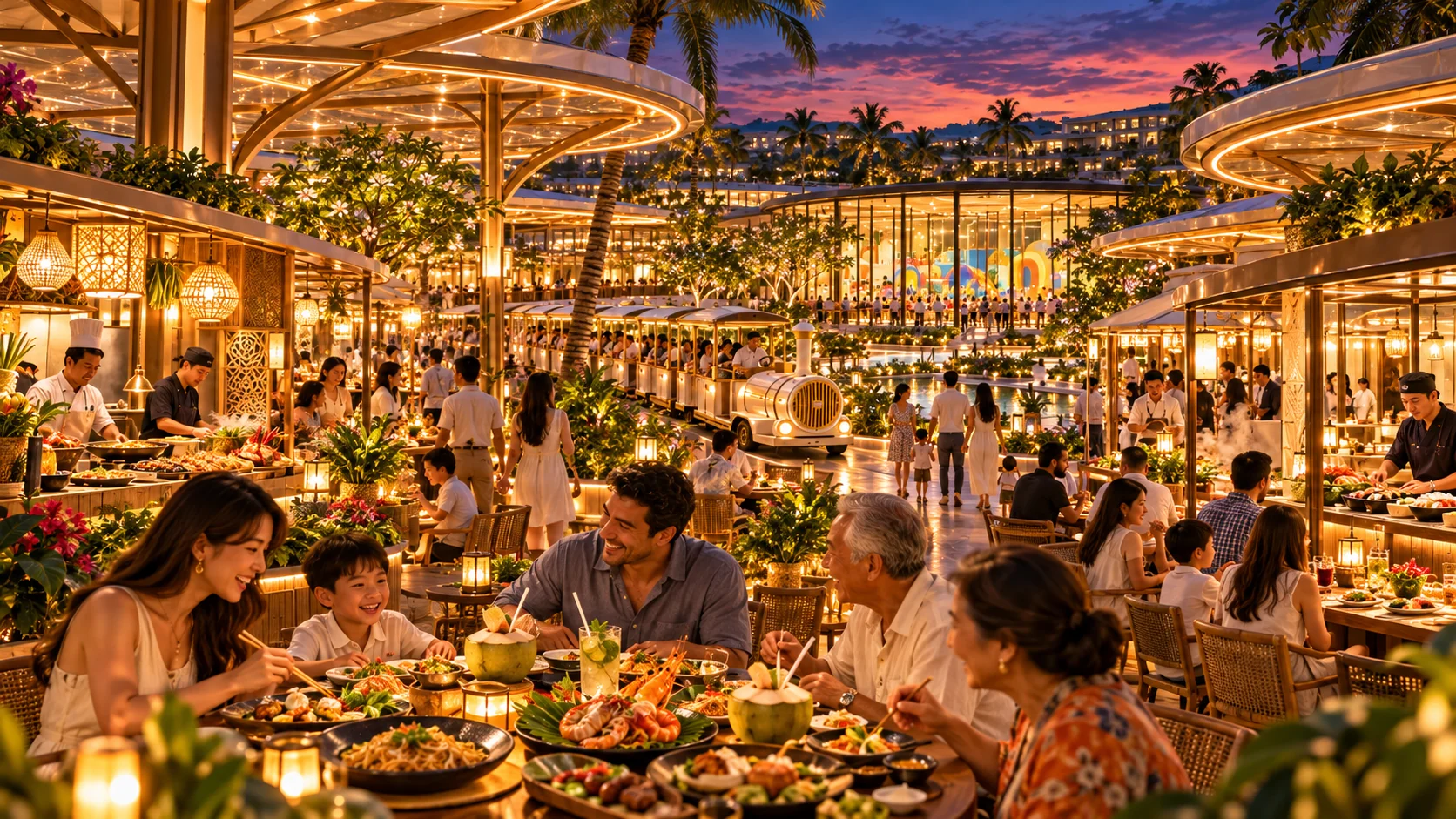 Illustrative Tinung scene: food brings generations together. A shared evening of different food traditions, comfortable dining and multigenerational conversation.